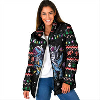 Astronauts Ride A T Rex In Space With The Planet Christmas Padded Jacket Xmas Holiday Patterns - Wonder Print Shop