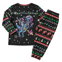 Astronauts Ride A T Rex In Space With The Planet Christmas Pajama Set Xmas Holiday Patterns - Wonder Print Shop