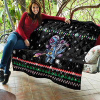 Astronauts Ride A T Rex In Space With The Planet Christmas Quilt Xmas Holiday Patterns - Wonder Print Shop