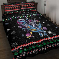 Astronauts Ride A T Rex In Space With The Planet Christmas Quilt Bed Set Xmas Holiday Patterns - Wonder Print Shop