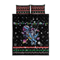 Astronauts Ride A T Rex In Space With The Planet Christmas Quilt Bed Set Xmas Holiday Patterns - Wonder Print Shop