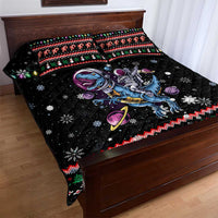 Astronauts Ride A T Rex In Space With The Planet Christmas Quilt Bed Set Xmas Holiday Patterns - Wonder Print Shop