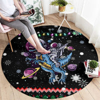 Astronauts Ride A T Rex In Space With The Planet Christmas Round Carpet Xmas Holiday Patterns - Wonder Print Shop