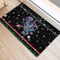 Astronauts Ride A T Rex In Space With The Planet Christmas Rubber Doormat Xmas Holiday Patterns - Wonder Print Shop