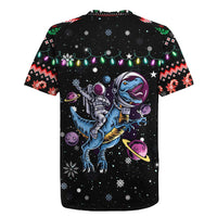 Astronauts Ride A T Rex In Space With The Planet Christmas Rugby Jersey Xmas Holiday Patterns - Wonder Print Shop