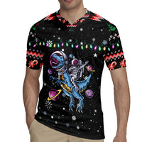 Astronauts Ride A T Rex In Space With The Planet Christmas Rugby Jersey Xmas Holiday Patterns - Wonder Print Shop