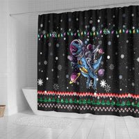 Astronauts Ride A T Rex In Space With The Planet Christmas Shower Curtain Xmas Holiday Patterns - Wonder Print Shop