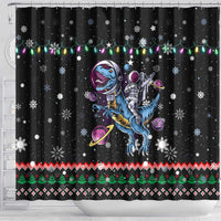 Astronauts Ride A T Rex In Space With The Planet Christmas Shower Curtain Xmas Holiday Patterns - Wonder Print Shop