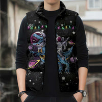 Astronauts Ride A T Rex In Space With The Planet Christmas Sleeveless Puffer Jacket Xmas Holiday Patterns - Wonder Print Shop
