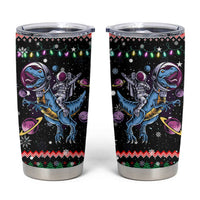 Astronauts Ride A T Rex In Space With The Planet Christmas Tumbler Cup Xmas Holiday Patterns - Wonder Print Shop