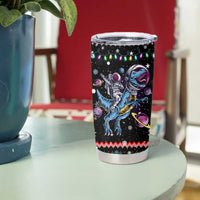 Astronauts Ride A T Rex In Space With The Planet Christmas Tumbler Cup Xmas Holiday Patterns - Wonder Print Shop