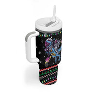 Astronauts Ride A T Rex In Space With The Planet Christmas Tumbler With Handle Xmas Holiday Patterns - Wonder Print Shop