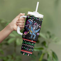 Astronauts Ride A T Rex In Space With The Planet Christmas Tumbler With Handle Xmas Holiday Patterns - Wonder Print Shop
