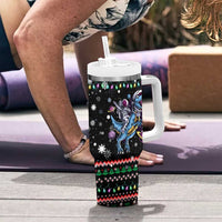 Astronauts Ride A T Rex In Space With The Planet Christmas Tumbler With Handle Xmas Holiday Patterns - Wonder Print Shop