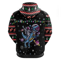 Astronauts Ride A T Rex In Space With The Planet Christmas Zip Hoodie Xmas Holiday Patterns - Wonder Print Shop