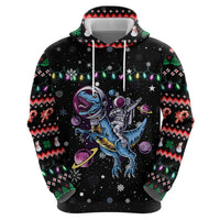 Astronauts Ride A T Rex In Space With The Planet Christmas Zip Hoodie Xmas Holiday Patterns - Wonder Print Shop