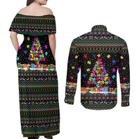 Autism Pine Christmas Couples Matching Off Shoulder Maxi Dress and Long Sleeve Button Shirt Xmas Holiday Patterns - Wonder Print Shop