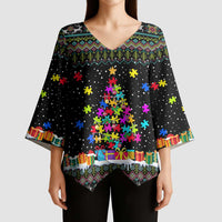Autism Pine Christmas Kimono Sleeve Blouse Xmas Holiday Patterns - Wonder Print Shop