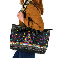 Autism Pine Christmas Leather Tote Bag Xmas Holiday Patterns - Wonder Print Shop