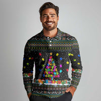 Autism Pine Christmas Long Sleeve Polo Shirt Xmas Holiday Patterns - Wonder Print Shop