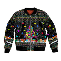 Autism Pine Christmas Sleeve Zip Bomber Jacket Xmas Holiday Patterns - Wonder Print Shop