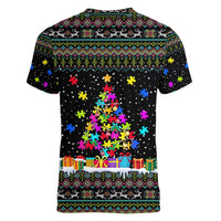 Autism Pine Christmas Women V-Neck T-Shirt Xmas Holiday Patterns - Wonder Print Shop