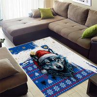 Kosovo Christmas Area Rug with Santa Wolf Snowflakes Blue Pattern and National Emblem - Wonder Print Shop