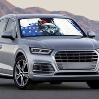 Kosovo Christmas Auto Sun Shade with Santa Wolf Snowflakes Blue Pattern and National Emblem - Wonder Print Shop