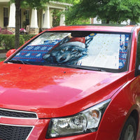 Kosovo Christmas Auto Sun Shade with Santa Wolf Snowflakes Blue Pattern and National Emblem - Wonder Print Shop