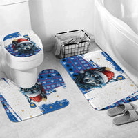 Kosovo Christmas Bathroom Set with Santa Wolf Snowflakes Blue Pattern and National Emblem - Wonder Print Shop