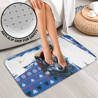 Kosovo Christmas Bathroom Set with Santa Wolf Snowflakes Blue Pattern and National Emblem - Wonder Print Shop