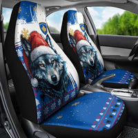 Kosovo Christmas Car Seat Cover with Santa Wolf Snowflakes Blue Pattern and National Emblem - Wonder Print Shop