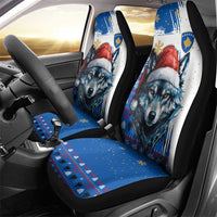Kosovo Christmas Car Seat Cover with Santa Wolf Snowflakes Blue Pattern and National Emblem - Wonder Print Shop