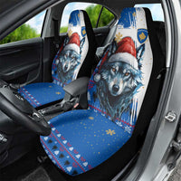 Kosovo Christmas Car Seat Cover with Santa Wolf Snowflakes Blue Pattern and National Emblem - Wonder Print Shop