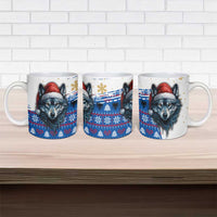 Kosovo Christmas Ceramic Mug with Santa Wolf Snowflakes Blue Pattern and National Emblem - Wonder Print Shop