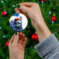 Kosovo Christmas Ceramic Ornament with Santa Wolf Snowflakes Blue Pattern and National Emblem - Wonder Print Shop