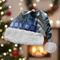 Kosovo Christmas Santa Hat with Santa Wolf Snowflakes Blue Pattern and National Emblem - Wonder Print Shop