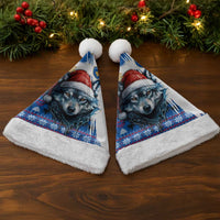 Kosovo Christmas Santa Hat with Santa Wolf Snowflakes Blue Pattern and National Emblem - Wonder Print Shop