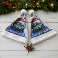 Kosovo Christmas Santa Hat with Santa Wolf Snowflakes Blue Pattern and National Emblem - Wonder Print Shop