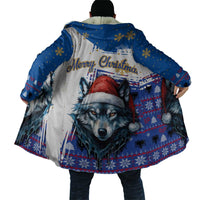 Kosovo Christmas Cloak with Santa Wolf Snowflakes Blue Pattern and National Emblem - Wonder Print Shop