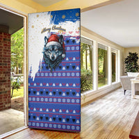 Kosovo Christmas Door Cover with Santa Wolf Snowflakes Blue Pattern and National Emblem - Wonder Print Shop