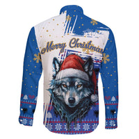 Kosovo Christmas Family Matching Puletasi and Hawaiian Shirt with Santa Wolf Snowflakes Blue Pattern and National Emblem - Wonder Print Shop