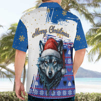 Kosovo Christmas Hawaiian Shirt with Santa Wolf Snowflakes Blue Pattern and National Emblem - Wonder Print Shop