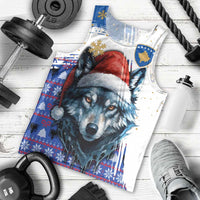 Kosovo Christmas Men Tank Top with Santa Wolf Snowflakes Blue Pattern and National Emblem - Wonder Print Shop