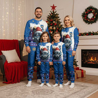 Kosovo Christmas Pajama Set with Santa Wolf Snowflakes Blue Pattern and National Emblem - Wonder Print Shop