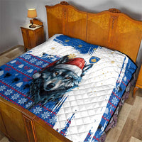 Kosovo Christmas Quilt with Santa Wolf Snowflakes Blue Pattern and National Emblem - Wonder Print Shop