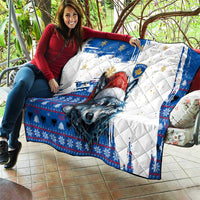 Kosovo Christmas Quilt with Santa Wolf Snowflakes Blue Pattern and National Emblem - Wonder Print Shop