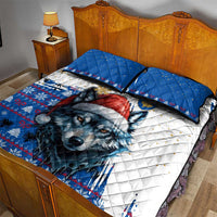 Kosovo Christmas Quilt Bed Set with Santa Wolf Snowflakes Blue Pattern and National Emblem - Wonder Print Shop
