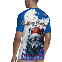 Kosovo Christmas Rugby Jersey with Santa Wolf Snowflakes Blue Pattern and National Emblem - Wonder Print Shop