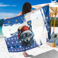 Kosovo Christmas Sarong with Santa Wolf Snowflakes Blue Pattern and National Emblem - Wonder Print Shop